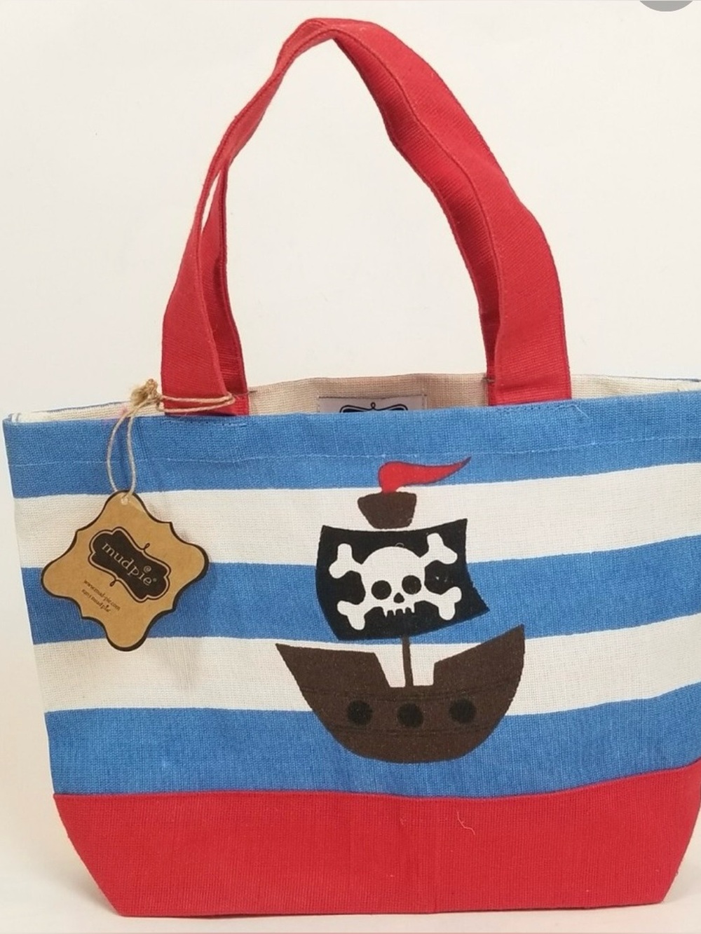 Mudpie little tote pirate them boat nautical stripe Cotton Bag  shopper kid size